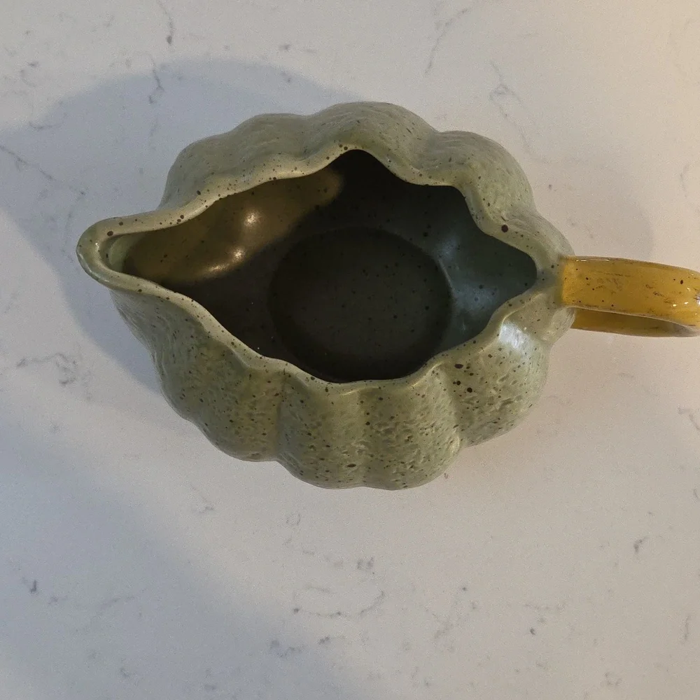 Williams Sonoma Barbara Eigen Green and Yellow Ceramic Gravy Dish